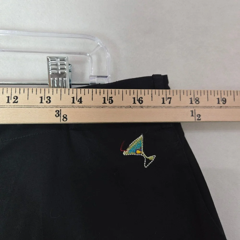 ELCC XL Size 14 Black Crop Pants Embroidered Martini Margarita Cocktail  #1337